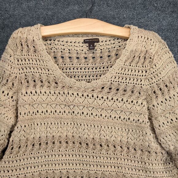 Dana Buchman Crocheted Pullover Sweater Built in Tank Sz XL Brown Boho - Picture 6 of 12